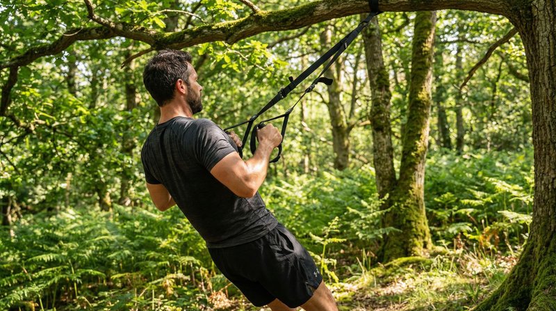 Dino tijdens een TRX training in de natuur